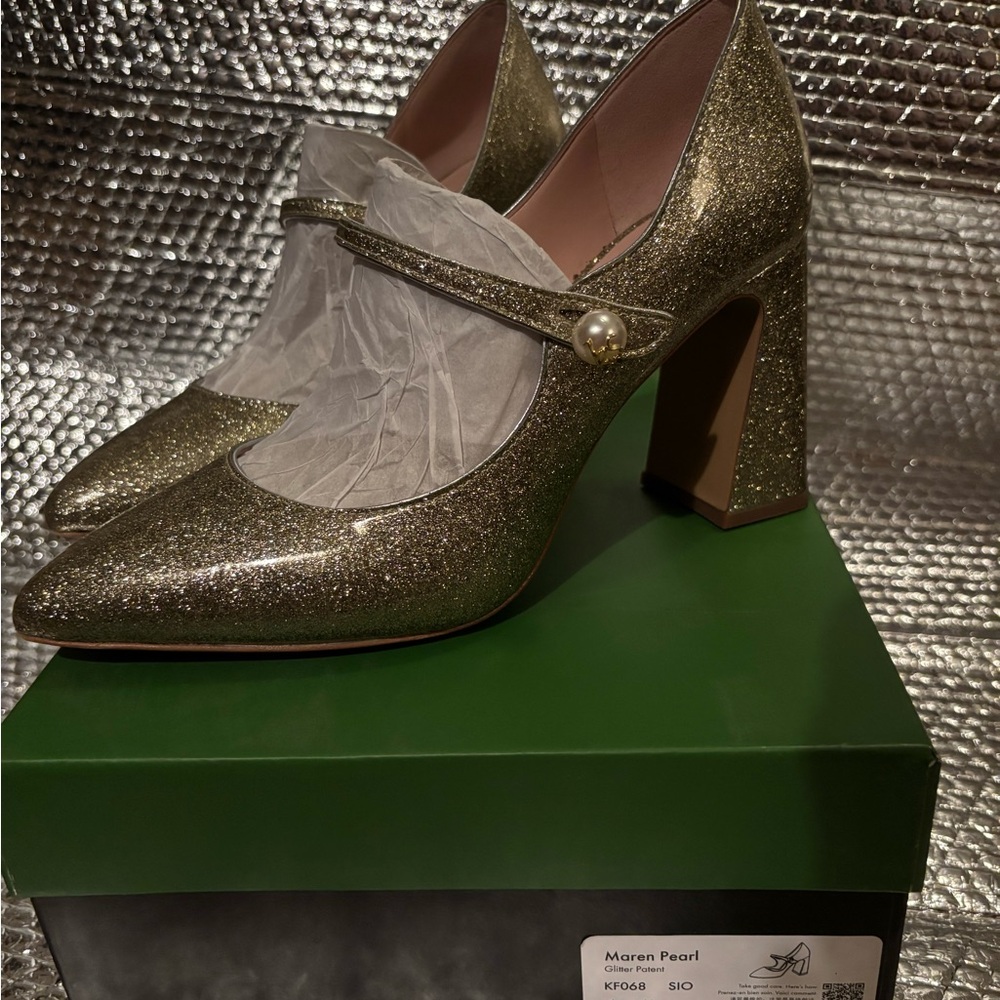 ‼️Kate Spade Gold Glitter Mary Jane Heels